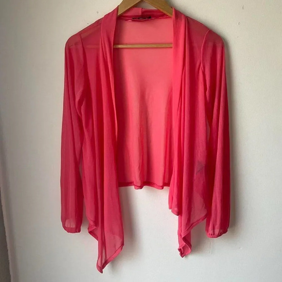 Coral Pink Mesh Tie front balletcore cardigan S - Picture 3 of 5